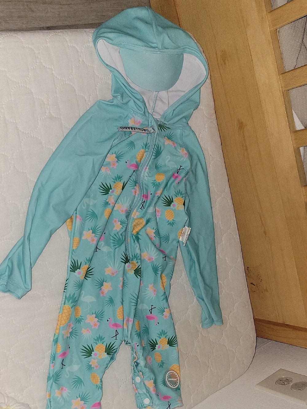 Kids Hooded One-Piece Swimsuit - Mint Pineapple Print